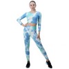 2 pieces Women'S Tie Dye Long Sleeve Backless Jacquard Fitness Bubble Yoga Clothes 2-Piece Set