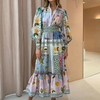 Women Ramadan /Eid Fashion Vintage Printing Single-Breasted Long Sleeve Dress