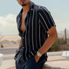 Men Fashion Beach Stripe Short Sleeve Shirt