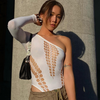 Women Sexy Hollow Design Irregular One Sleeve Solid Color Tight Bodysuit