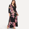 (Buy 1 Get 1) Women Ramadan /Eid Fashion Sexy Floral Printing V Neck Long Sleeve Dress