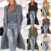 Women Casual Classic Autumn Winter Cardigan Trench Coat Knitted Loose Sweater Two-Piece Solid Color Set