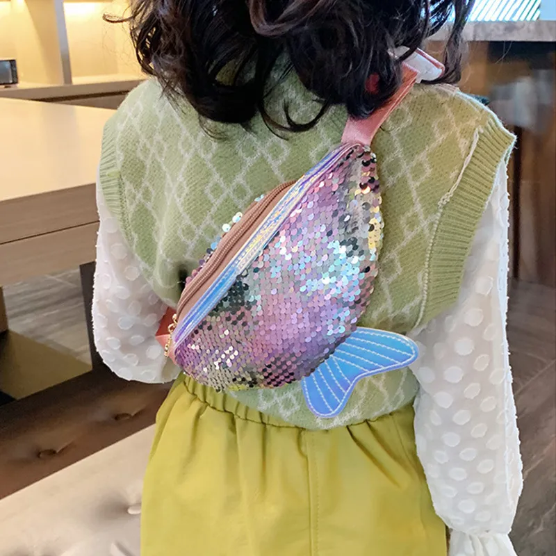 Kids Girls Cute Sequin Shiny Mermaid Waist Bag