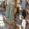 Women Summer Casual Solid Color Wide-Leg Cotton And Linen Loose Pencil Pants