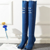 Women Solid Color Denim Open Toe Over The Knee Boots