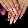 ( Buy 1 Get 2 ) Women Fashion Halloween Pink Flame Cobweb Heart Pumpkin Wearable False Nails