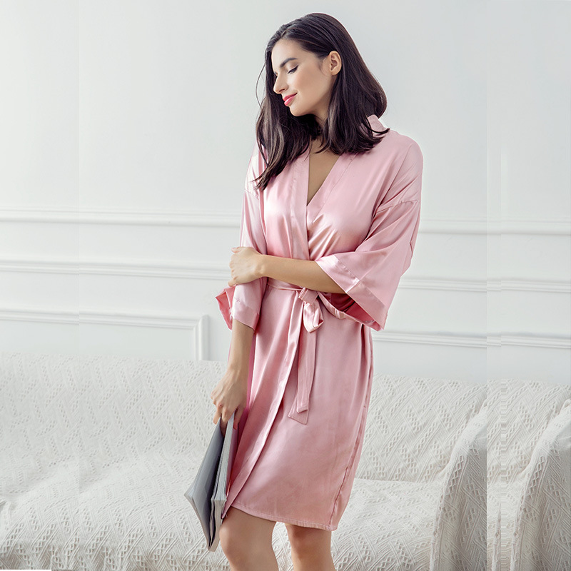 Women Solid Color Mid-Length Homewear Sleep-Robe