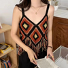 2 Pieces Women Summer Holiday Bohemian Style Crochet Hollow Knitted Tassel Sleeveless Top