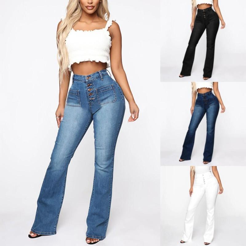 Women'S Fashion Casual High-Breasted Flared Denim Pants