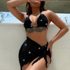 Women Fashion Sexy Halter Neck Top Strap Short Skirt Bikini Swimsuit Three-Piece Set