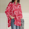 Women Casual Fashion High-Low Hemline Abstract Print V Neck Loose Blouse