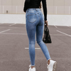 Women Figure Flattering Raw Hem Ripped Jeans