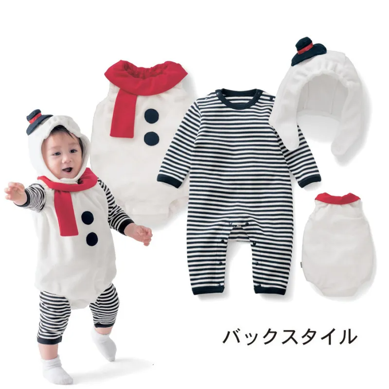 Kids Baby Girls Boys Autumn Winter Fashion Casual Cute Christmas Cotton Christmas Snowman Stripe Round Neck Romper Set