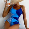 Women'S Sexy Irregular Gradient Printed Tight Backless One-Piece Swimsuit