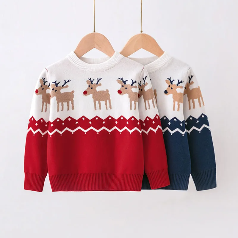 Kids Toddler Boys Girls Fashion Casual Cute Christmas Deer Round Neck Long Sleeve Knitwear Sweater