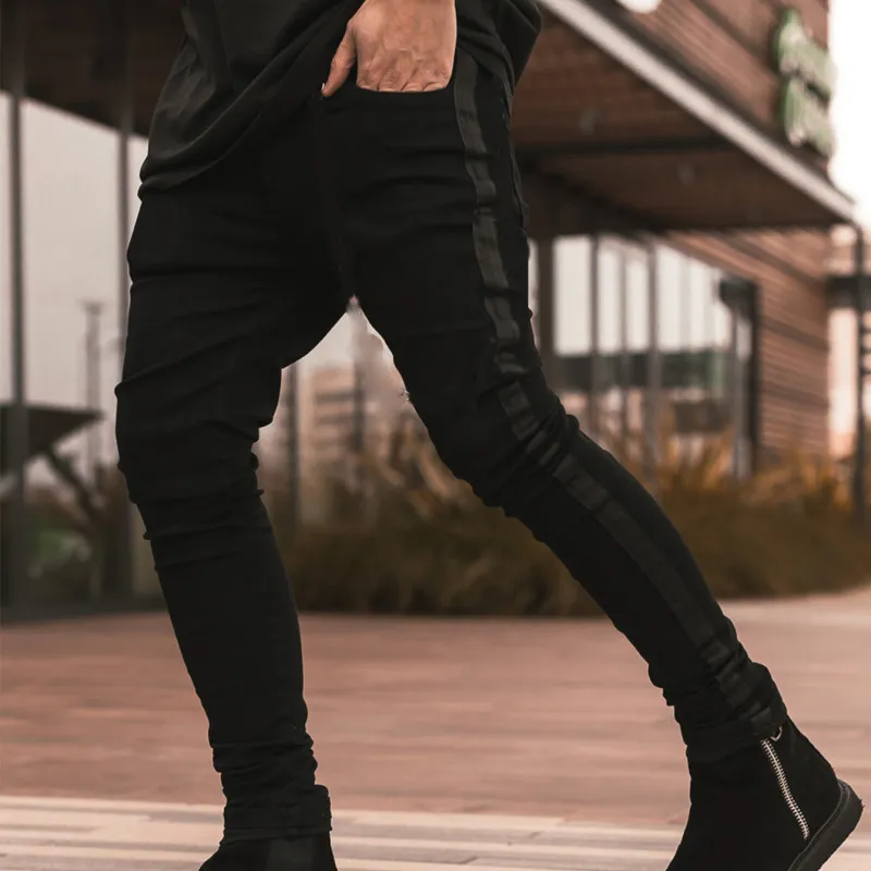 Men Fashion Mid Waist Skinny Jeans