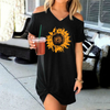 Women Fashion Summer Vacation Casual Sunflower Printing Cool-Shoulder Dress