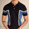 Men Fashion Patchwork Lapel Short Sleeve Knit Polo Shirt