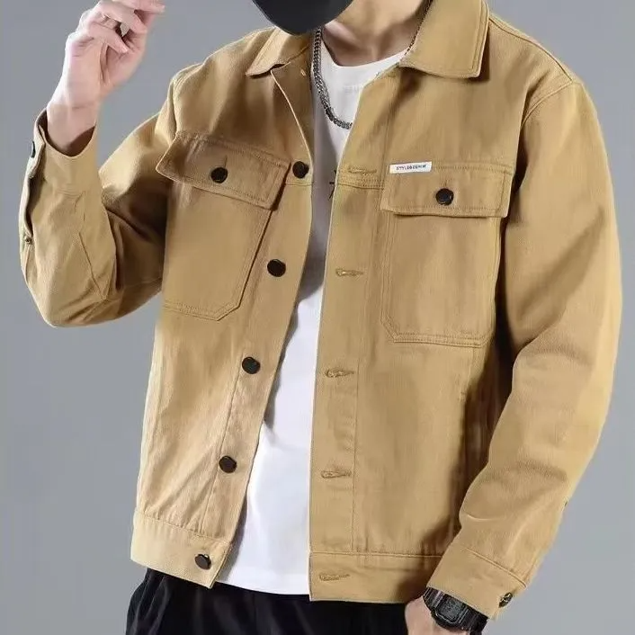 Men Fashion Vintage Lapel Casual Cargo Shirt Coat