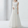 Women Sleeveless Simple Round Neck Satin Simple Elegant Wedding Dress