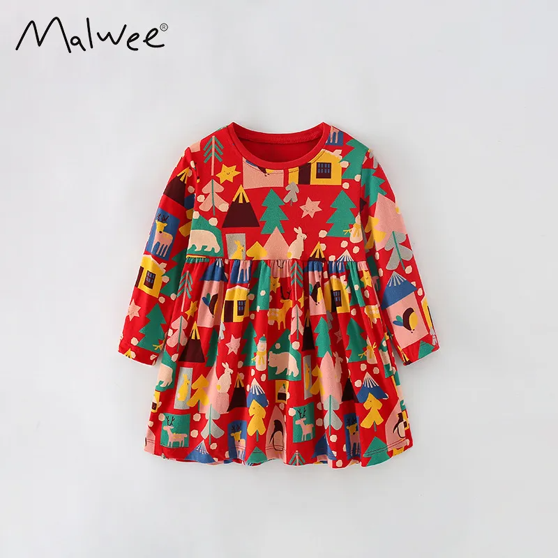 Kids Toddler Girls Fashion Casual Christmas Colorblock Round Neck Long Sleeve Dress