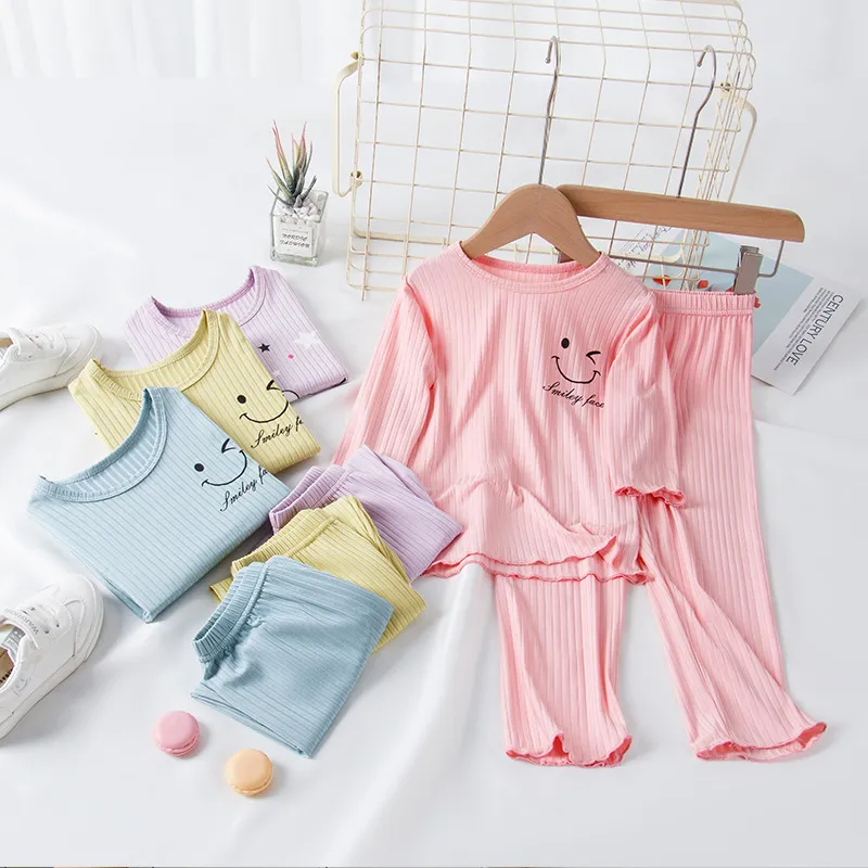 Kids Basic Round Neck Long Sleeve Breathable Loose Home Clothing