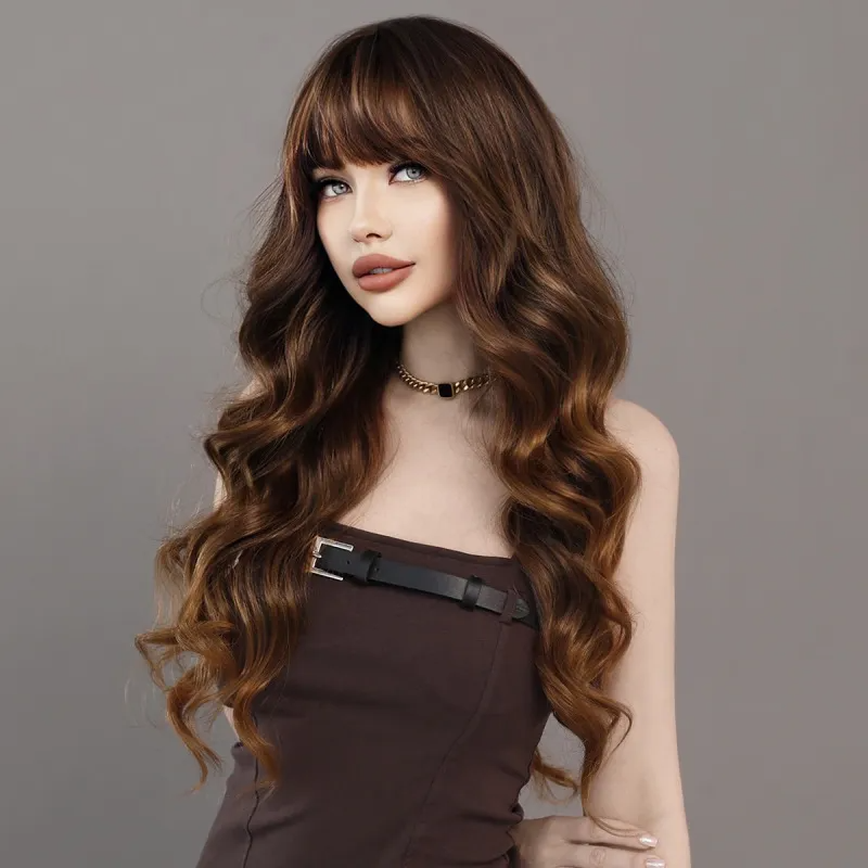 (Buy 1 Get 2) Women'S Fashion Big Wave Brown Gold Gradient Wig