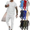 Men Casual Round Neck Short-Sleeved Solid Color T-Shirt And Trousers Two-Piece Set