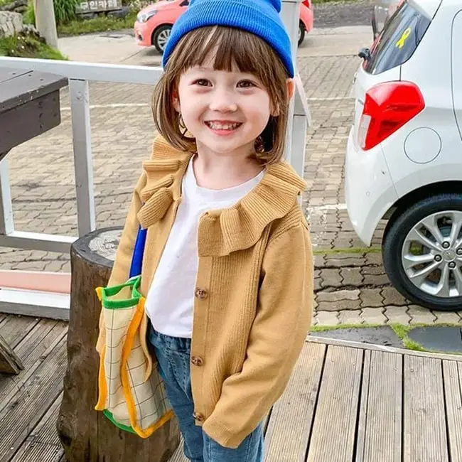 Girls Sweet Ruffled Solid Color Single-Breasted Knit Coat