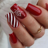 (Buy 1 Get 2) Women Fashion Christmas Red And White Striped Snowflake Wearable Fake Nails