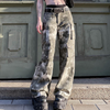 Women'S Fashion Casual Tie-Dye Color Blocking Pocket Loose Cargo Trousers