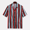 Men Stripes Print Pocket Design Lapel Shirts