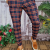 Men Basic Mid-Waist Plaid Printed Color Blocking Straight Suit Pants