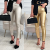 Women Casual Tight Pocket Design Metallic Solid Skinny Pants