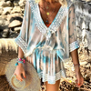 Women Summer Fashion Tie Dye Printing Sequin Stitching V-Neck Chiffon Blouse Cover Up