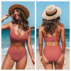 Women Fashion Solid Color Cross Two-Piece Swimsuit