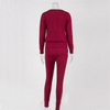 Women Fashion Solid Color Long Sleeve Rib-Knit Top And Drawstring Waist Pants Two Piece Set