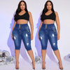 Women'S Fashion Stretch Ripped Large Size High Waist Denim Cropped Pants