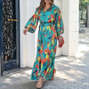 Ramadan /Eid Women Casual Print Lappel Long Sleeve Maxi Dress