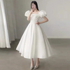 Bridal Wedding Solid Color Mid-Length Sleeve High Waist Elegant Dress