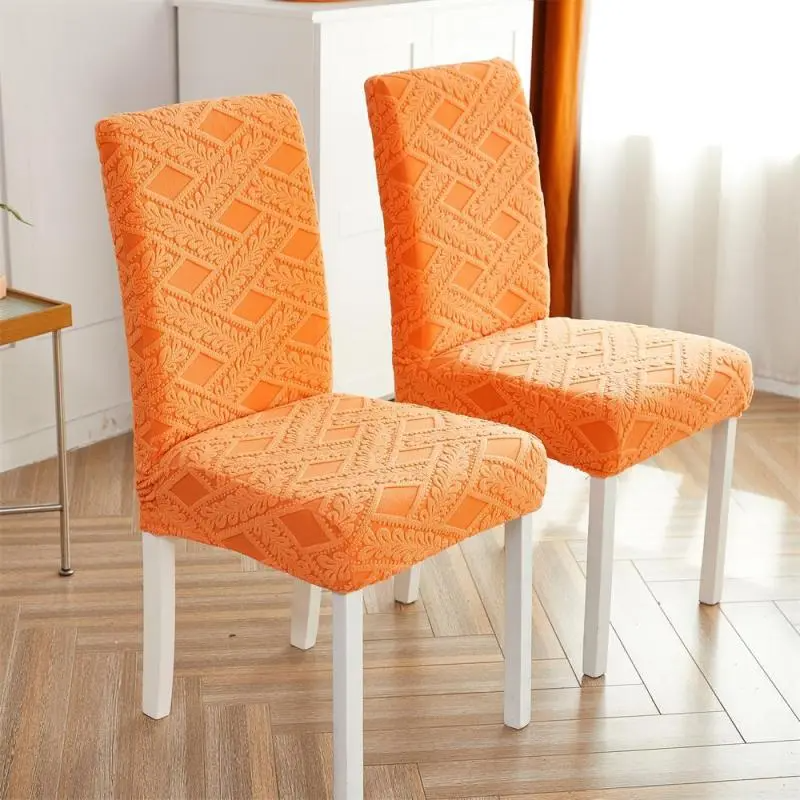 Household Chair Cover Solid Color Jacquard Velvet Elastic Dining Chair Cover