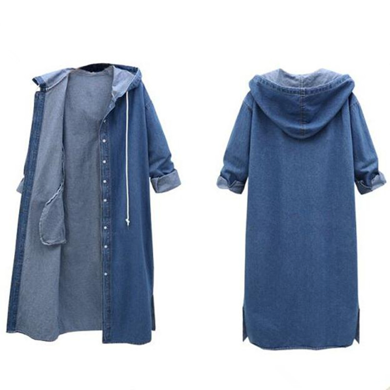 Women Casual Long-Sleeve Single-Breasted Denim Hooded Coat