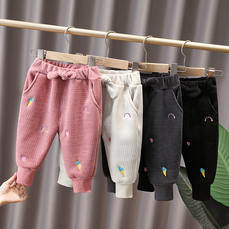 Kids Cute Cartoon Rainbow Ice Cream Pattern Thickening Plush Warm Sweatpants