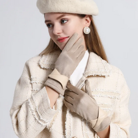 (Buy 1 Get 1) Women Fashion Suede Fleece-Lined Warm Bow Gloves