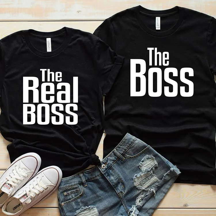 THE BOSS THE REAL BOSS Letter Printing Women Men Lovers T-Shirt