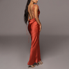 Women'S Temperament Sexy Satin Backless Slim Lace-Up Maxi Dress