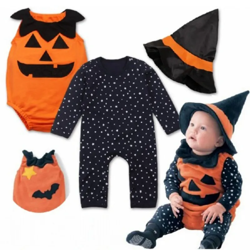 Kids Baby Girls Boys Autumn Winter Fashion Casual Cute Halloween Polka Dot Pumpkin Bat Pattern Romper