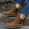 Women Fashion Plus Size Button Decorative Round Toe Flat Short Boots