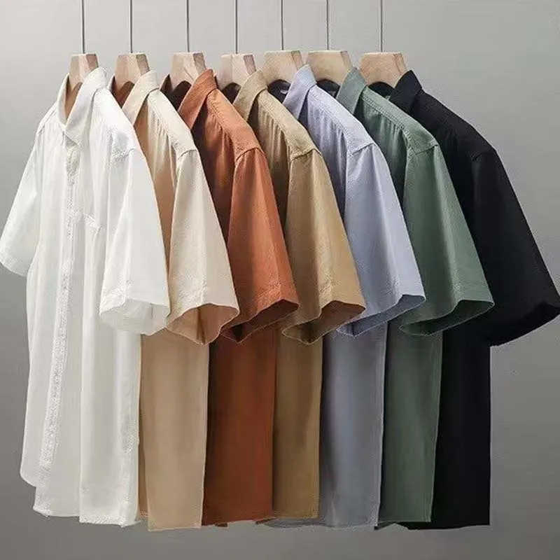 Men Casual Basic Solid Color Short Sleeve Lapel Shirt