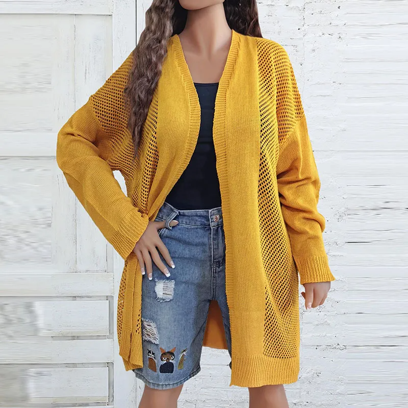 Women Fashion Casual Knitted Hollow Cardigan Long Sleeve Jacket